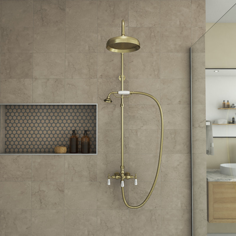 Abbey 10 x 34 1/2 Shower Faucet Set with Handshower, Brushed Brass, Brushed Brass