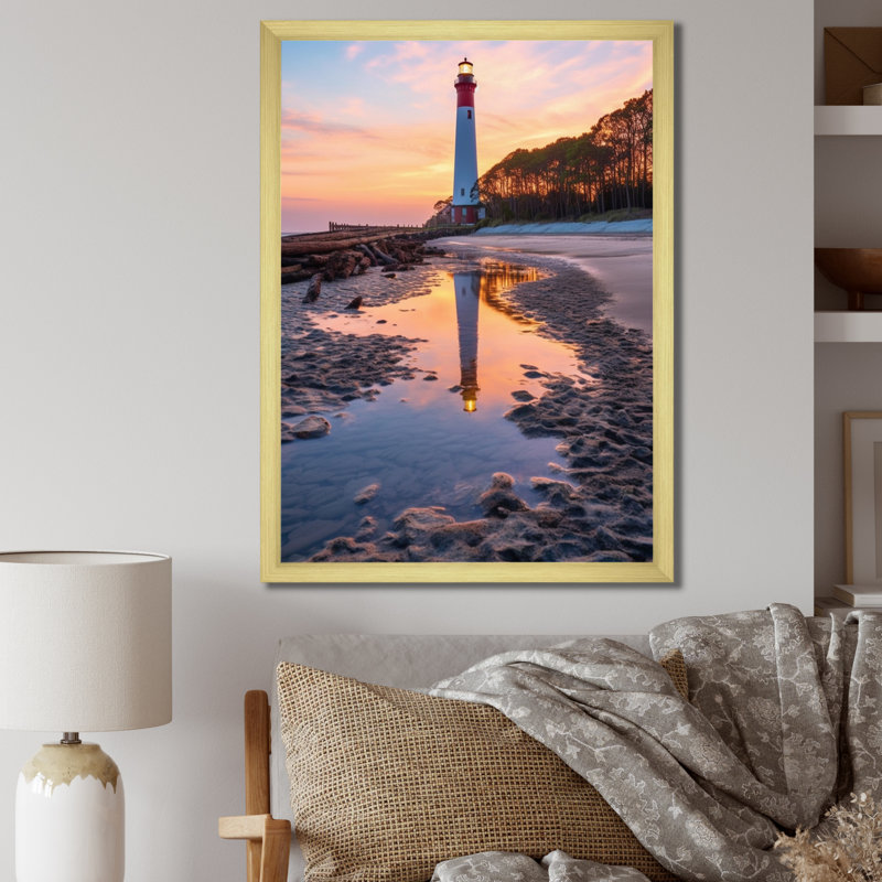 Phare, île de chasse, Caroline du Sud, reproduction sur toile, H 32 po x l 24 po x P 1 po, Encadrement doré
