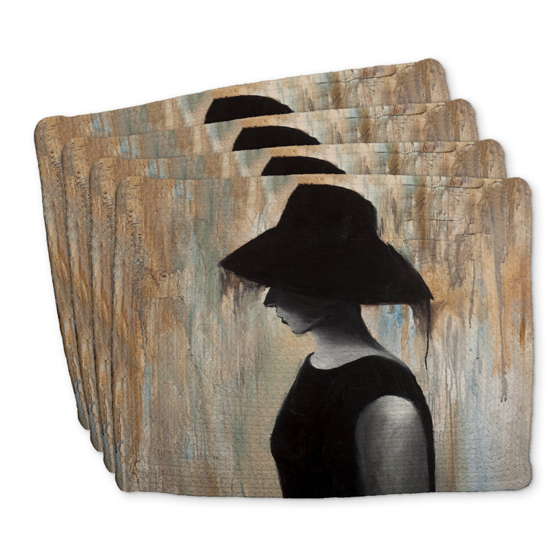 Ensemble de 4 napperons en polyester tressé - décor Audrey Hepburn