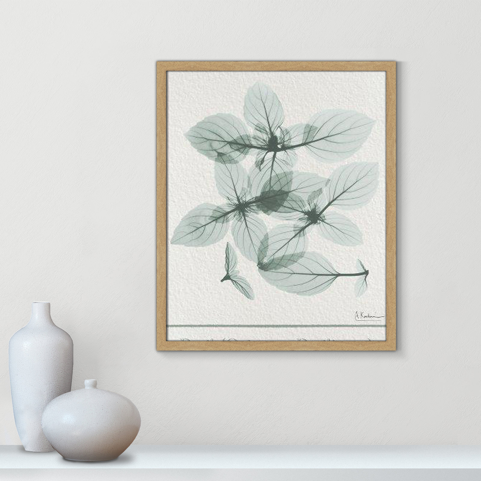 Jeanette "Basil Ocimum Basilicum" Painting, 25.5" H x 21.5" W x 1.25" D, Natural Framed Paper