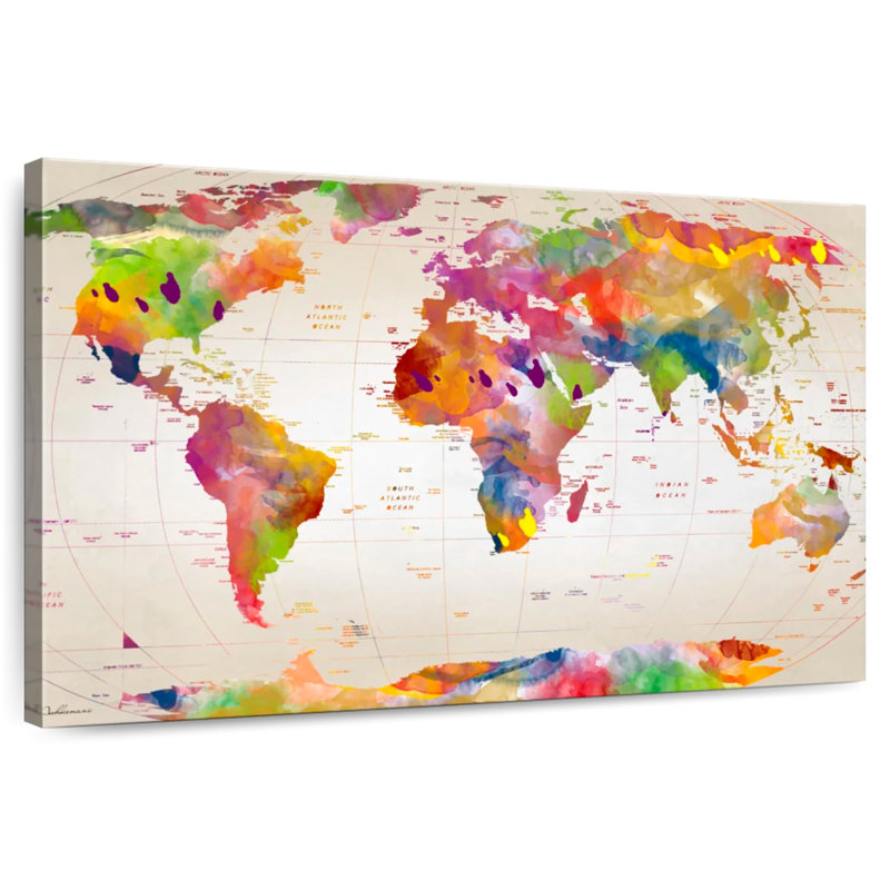 Aliaz Map Of The World II, 26" H x 39" W