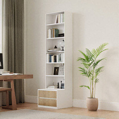 Modern 5-Tier Bookcase With Open Storage And Removable Drawer Unit, Perfect For Living Room, Office, Or Bedroom