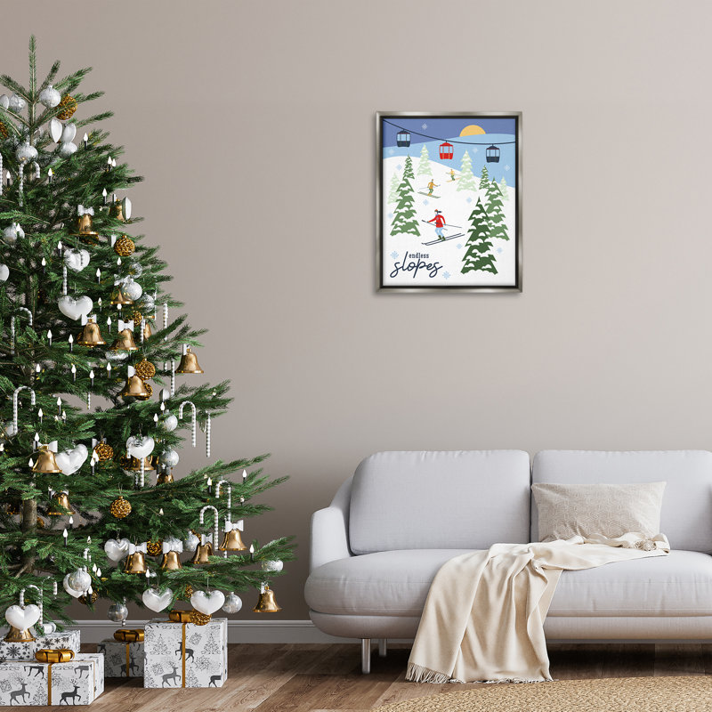 «Endless Slopes Winter Ski View», art mural par Brandi Powell, H 31 po x l 25 po, Cadre flottant gris lustré