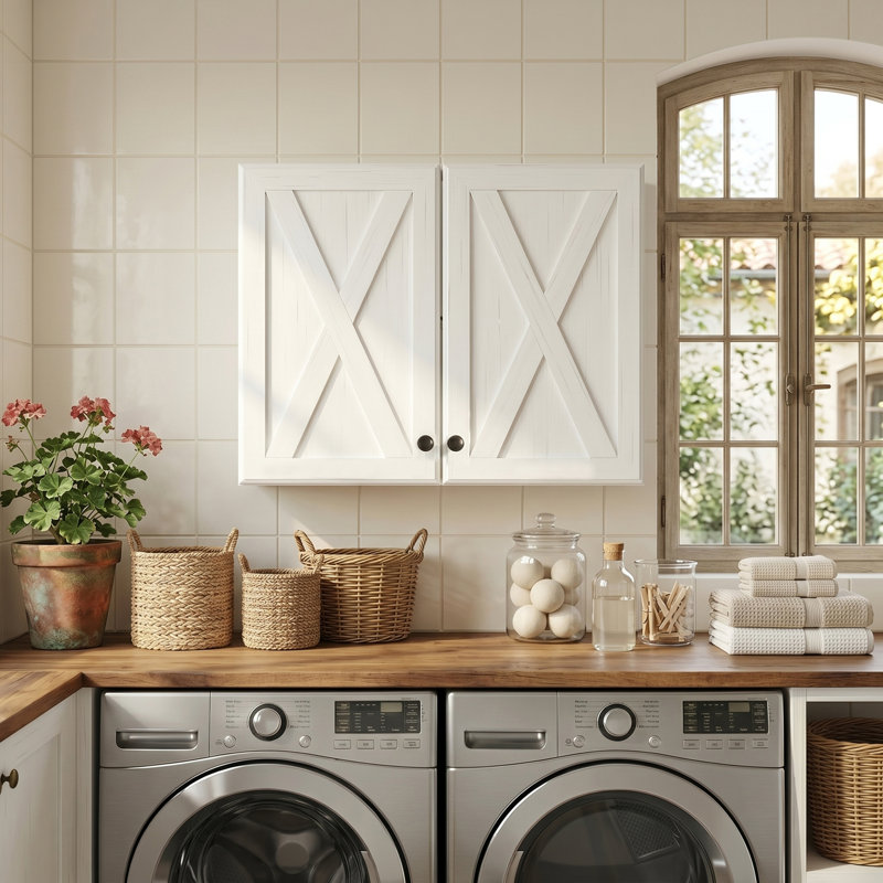 Armoire murale à porte de grange l 30 po x H 24 po, armoire murale pour salle de lavage, cuisine, salle de bain, 1-Pack