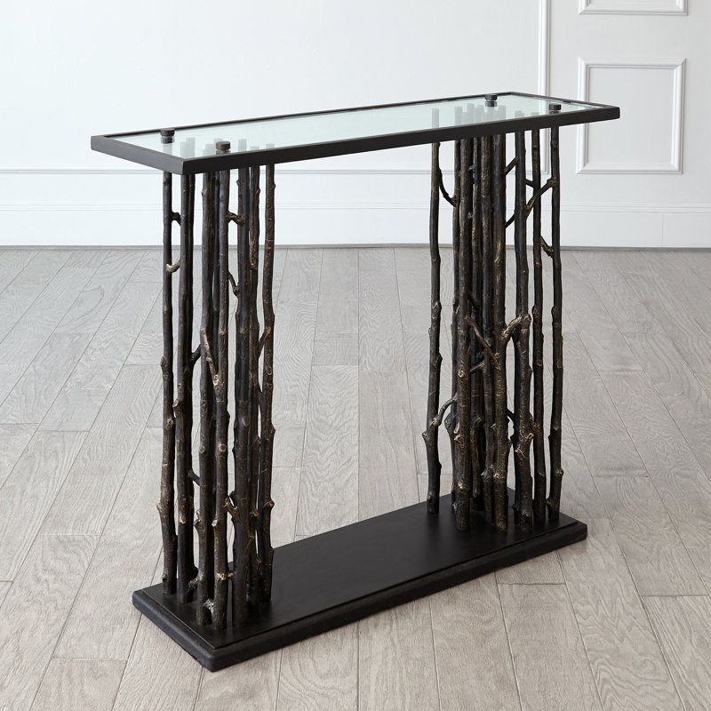 Bronze and Glass Rectangular Console Table with Storage