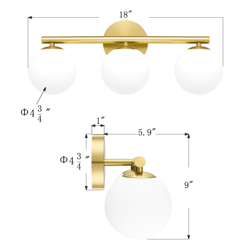 Éclairage pour meuble-lavabo à intensité variable Preisler, Trois lumières, Gold