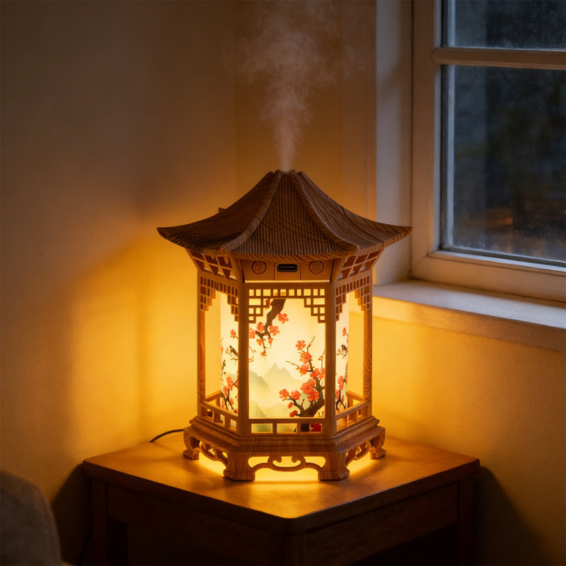 Diffuseur d'huile Aroma avec veilleuse 160 ml avec 2 modes de brume, humidificateur de jardin de style japonais pour le yoga