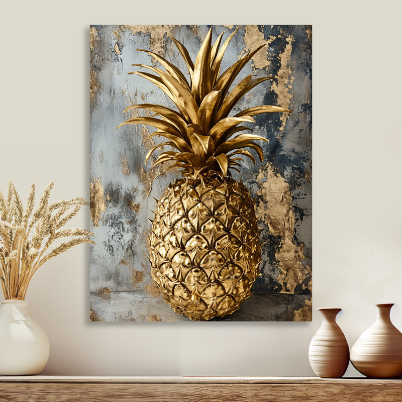 Golden Glam Pineapple - Ananas, art mural, H 20 po x l 12 po x P 1 po, Métal métal