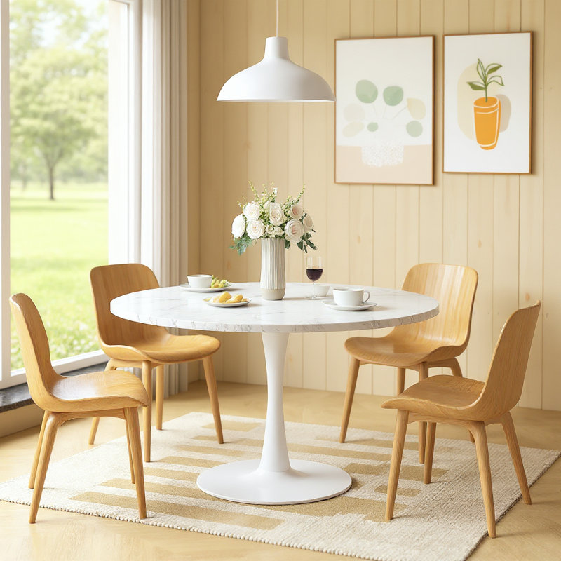 Table de salle à manger Indars, L 42,1 po x L 42,1 po, Marbre blanc
