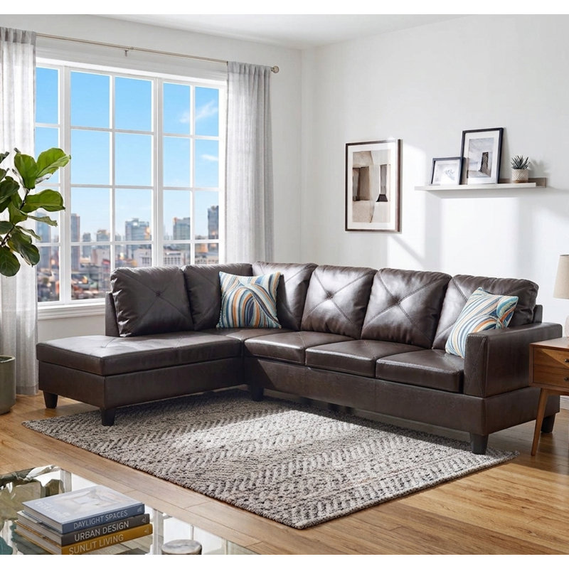 Glennia Faux Leather L-Shaped Sectional, Brown Faux Leather, Right Hand Facing
