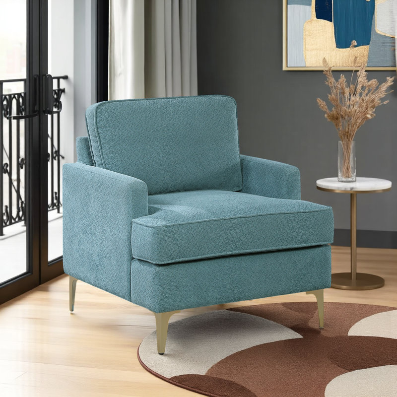 Chaise de salon moderne - revêtement en chenille moelleux avec base en or brossé, Bleu