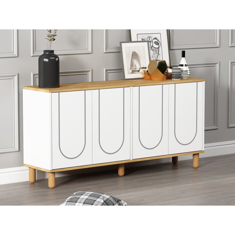Modern Console Table, Sapphire Oak & White, 59.1 x 28.7 x 14.2 inches | 100% Melamine Coated Particle Board, Thickness: 0.7 inches | Wall-Mountable, Multiple Shelves, Stylish Geometric Design for Contemporary Spaces