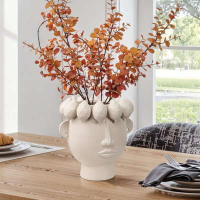 Vase 9,6 "en céramique blanche moderne avec couronne citron