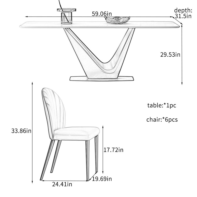 Durable Rock Plate Dining Table Sets., 29.53"H x 59.06"L x 31.5"W