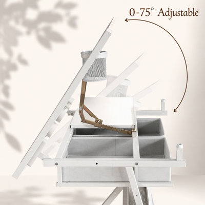 Adjustable Drafting Table with Two Drawers and Stool, Perfect for Home Office and School Use, Enhances Creativity and Comfort.