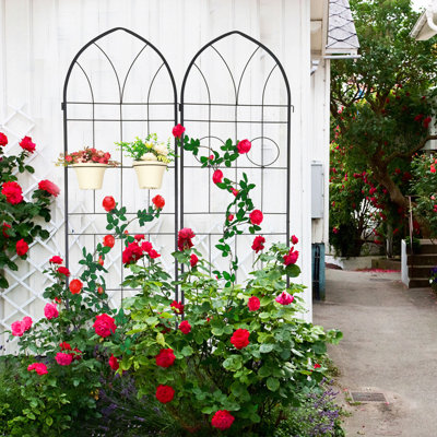 2 Pack Metal Garden Trellis 78.7" X 19.7" Rustproof Trellis For Climbing Plants Outdoor Flower Support Black