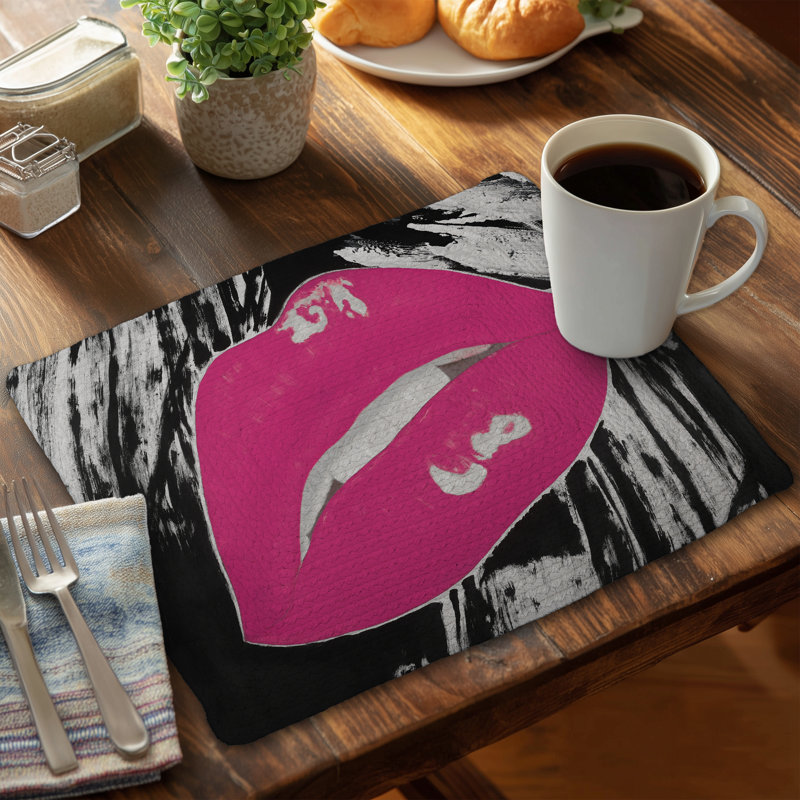 Kissable Pink Glossy Lips Braided Polyester Placemats Set 4