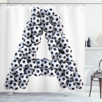 Ambesonne Letter a Shower Curtain Soccer Balls Capital Black White -  sc_46396