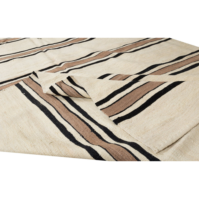 Tapis de couloir turc tissé à la main de 4,8 x 17 pi à longues rayures crème et brun