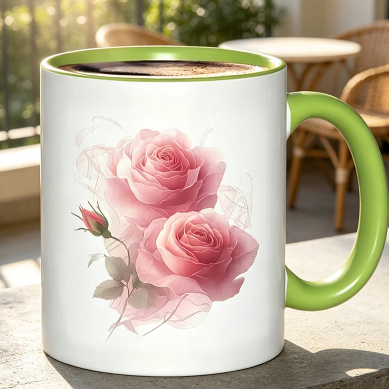 A Charming Ceramic Coffee Mug Featuring Romantic Pink Roses, Tea, Milk,This Reusable Cup Makes an Excellent Birthday Gift for Friends And Is Enjoying Leisurely Moments.