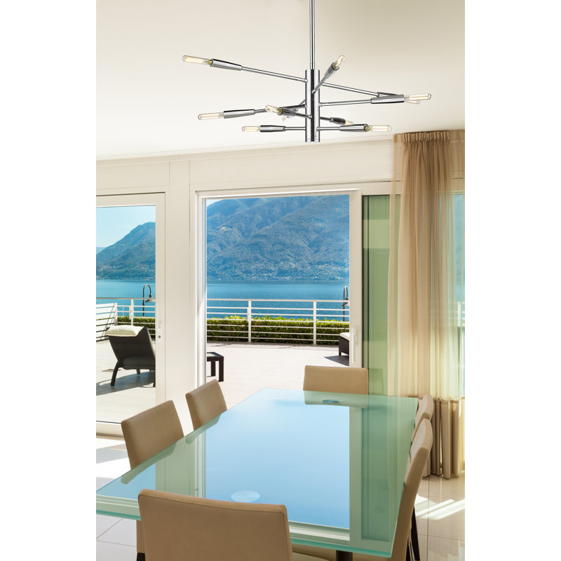 Lustre linéaire moderne Spoutnik à 10 lumières Stapleford, Chrome