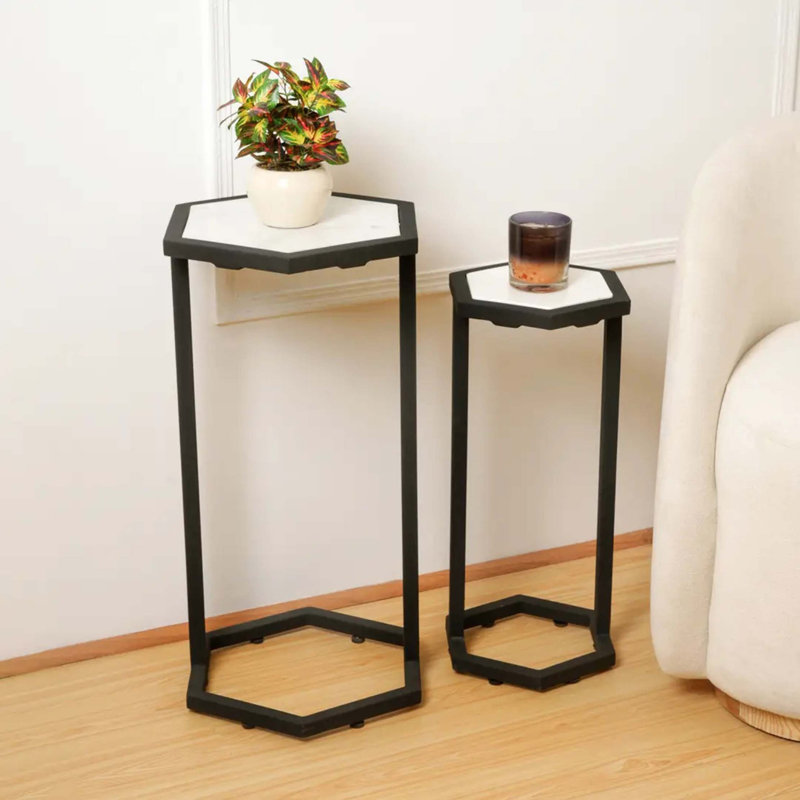 Modern Hexagonal Nesting Tables Set with Marble Tops