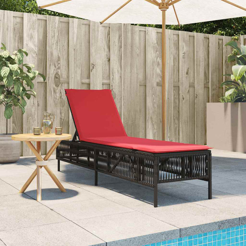  Patio Sun Lounger Brown PE Rattan, Powder-Coated Steel Standard, Red, Brown