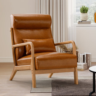 Azmi 26" Wide Transitional Traditional Faux Leather Accent Chair with Lumbar Pillow