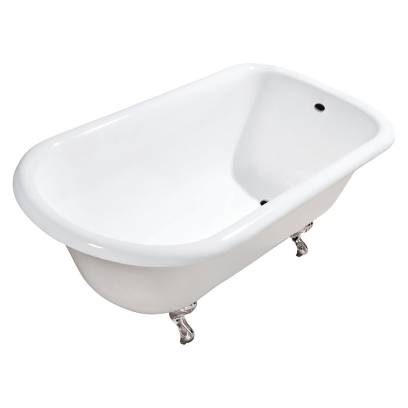 Kingston Brass Aqua Eden 48-Inch Cast Iron D-Shaped Roll Top Clawfoot Tub (No Faucet Drillings), Polished Nickel