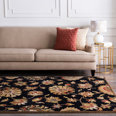 Tapis multicolore en laine à motif floral touffeté à la main Arnedra