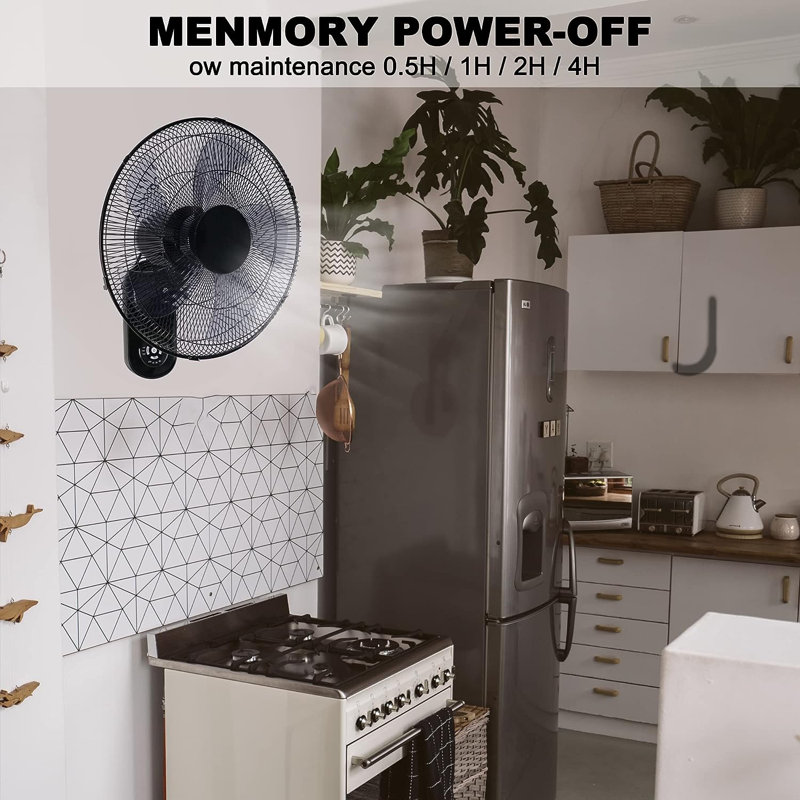Black 18-Inch Oscillating Wall Mounted Fan with Remote Control