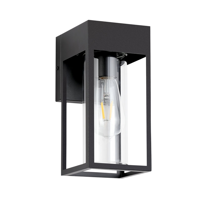 Applique murale d'extérieur moderne avec verre transparent , Noir mat