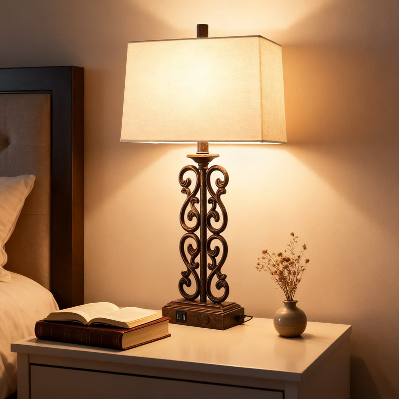 Lampe de table de style campagnard avec deux ports USB et une commande tactile à intensité variable à 3 voies, design rustique rétro pour le salon et la chambre à coucher, comprend une ampoule DEL