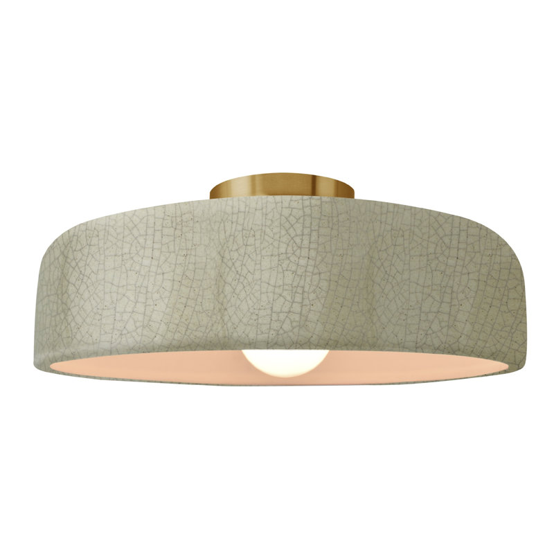 Plafonnier semi-encastré en céramique Dottie, Craquelure vert céladon, Laiton brossé, H 6 po x l 13 po x P 13 po