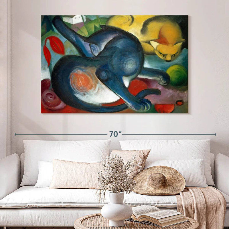 Brampt Two Cats Blue And Yellow 1912, 34" H x 51" W