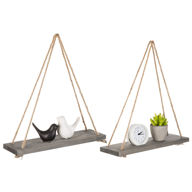 Ariadnne Triangle Pine Solid Wood Floating Shelf, 44.5 cm H x 43.2 cm W x 13.5 cm D, Grey