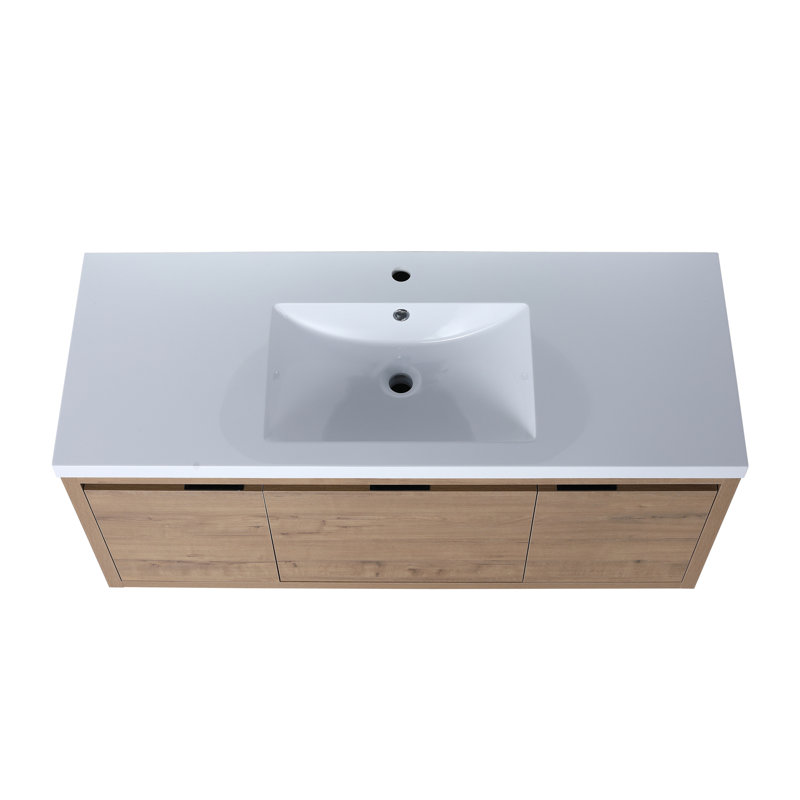 Armoire de salle de bain 48 po avec lavabo, Imitation chêne