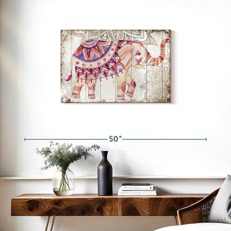 Éléphant mandala en bois, H 20 po x l 30 po