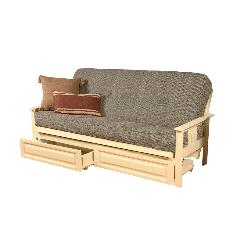 Le cadre de futon double Stratford comprend des tiroirs de rangement et un matelas, Blanc antique, Port maritime Taxi