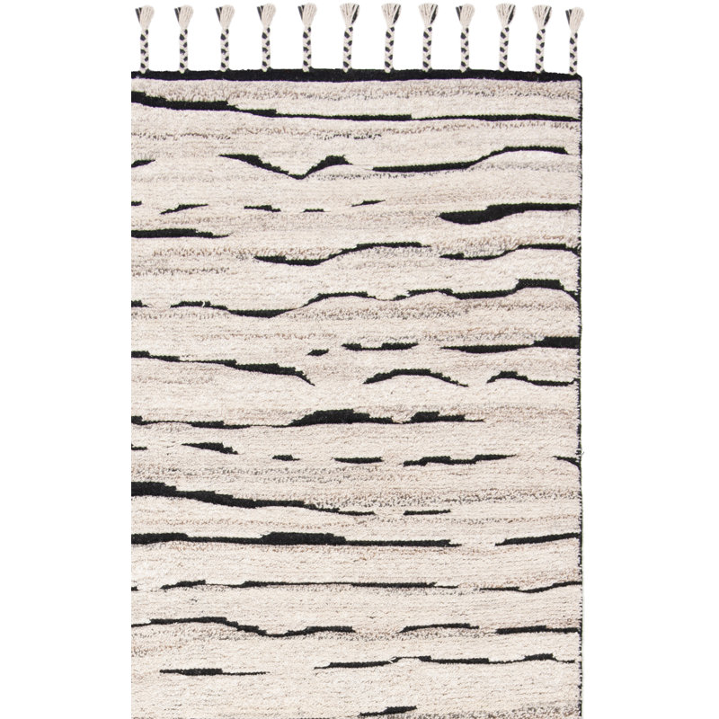 Tapis gris anthracite / ivoire en laine noué à la main Aitkin, Tapis de couloir 2 pi 3 po x 8 pi