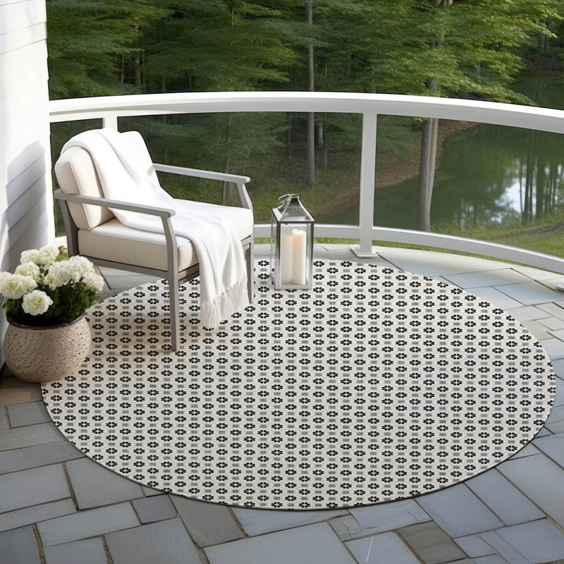 Machine Washable Indoor/Outdoor Christain ACN1432 Ivory Rug, Round 8'