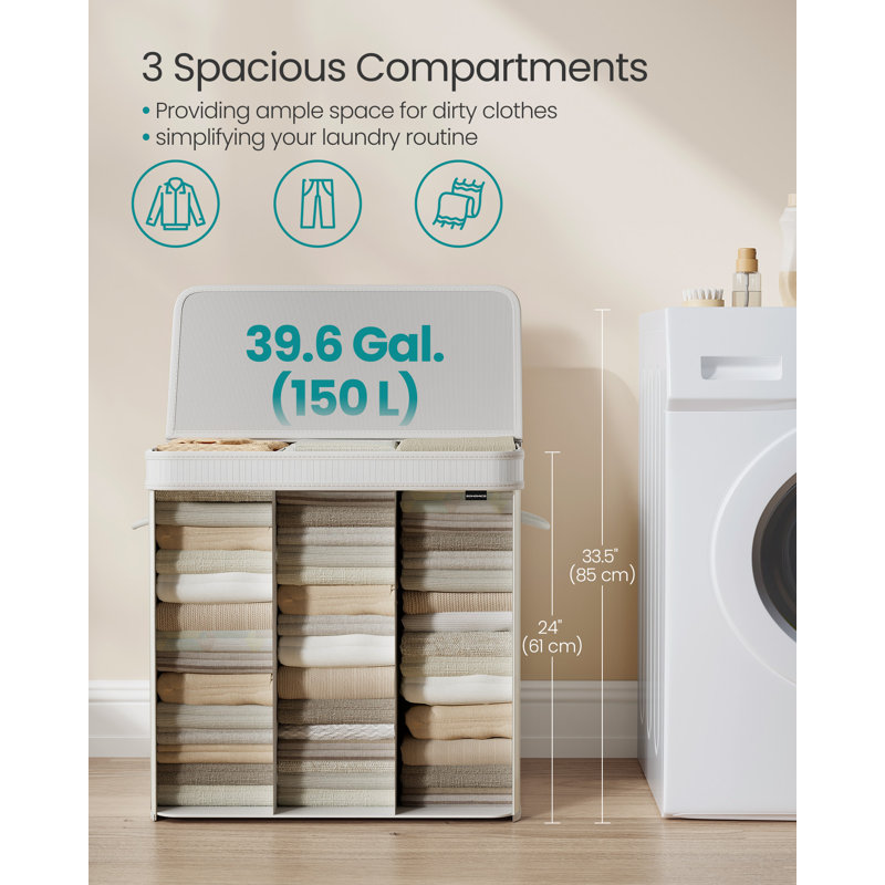 Bamboo Laundry Hamper with Handles, Cloud White