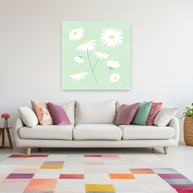 More Daisies, art abstrait de marguerite contemporaine, H 48 po x l 48 po