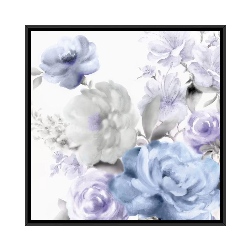 «Floral II», impression sur toile, H 18 po x l 18 po x P 1,5 po, Toile avec cadre noir, Pas de tapis