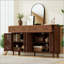 Buffet rétro avec portes géométriques sculptées à la main et finition bicolore-3949193