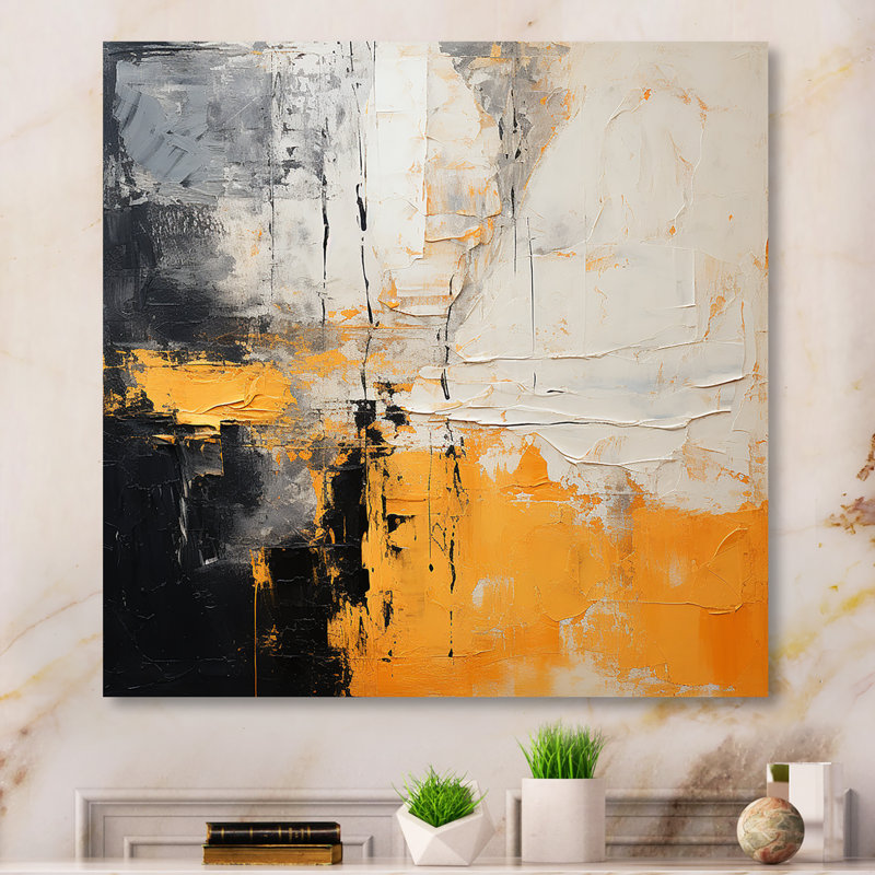 Abstract Yellow And Black Collage III - Abstract Collages Metal Wall Art, 16" H x 16" W