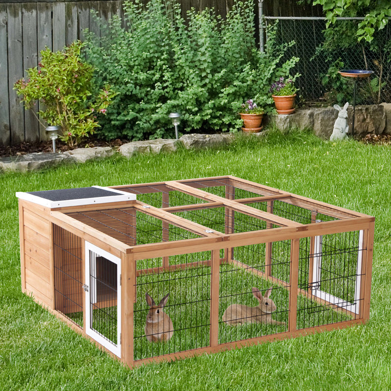 Cage à lapin - aire de jeu spacieuse, apparence naturelle, imperméable, pour les petits animaux de compagnie, appartement principal ouvert, matériau résistant aux intempéries