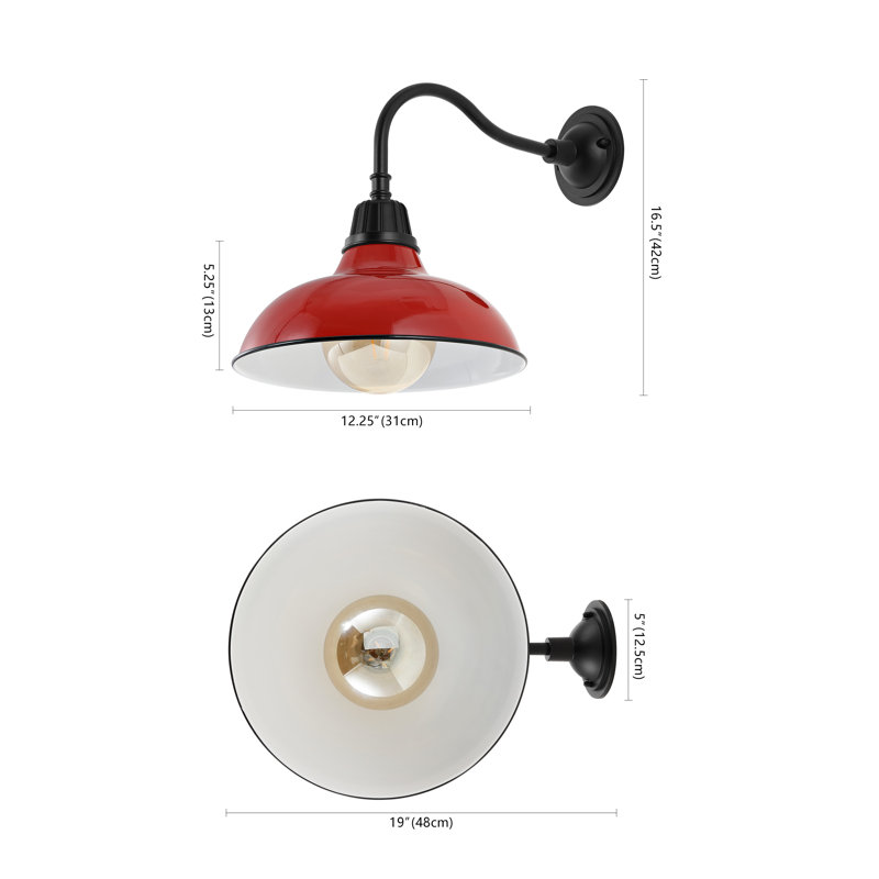 Manderfeld 12.25" 1-Light Farmhouse Industrial Indoor/Outdoor Iron LED Gooseneck Arm Outdoor Sconce, Red