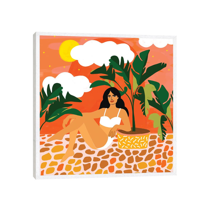 Life With Banana Trees - Painting on Canvas, 66.04cm H x 66.04cm W x 3.81cm D, White Framed