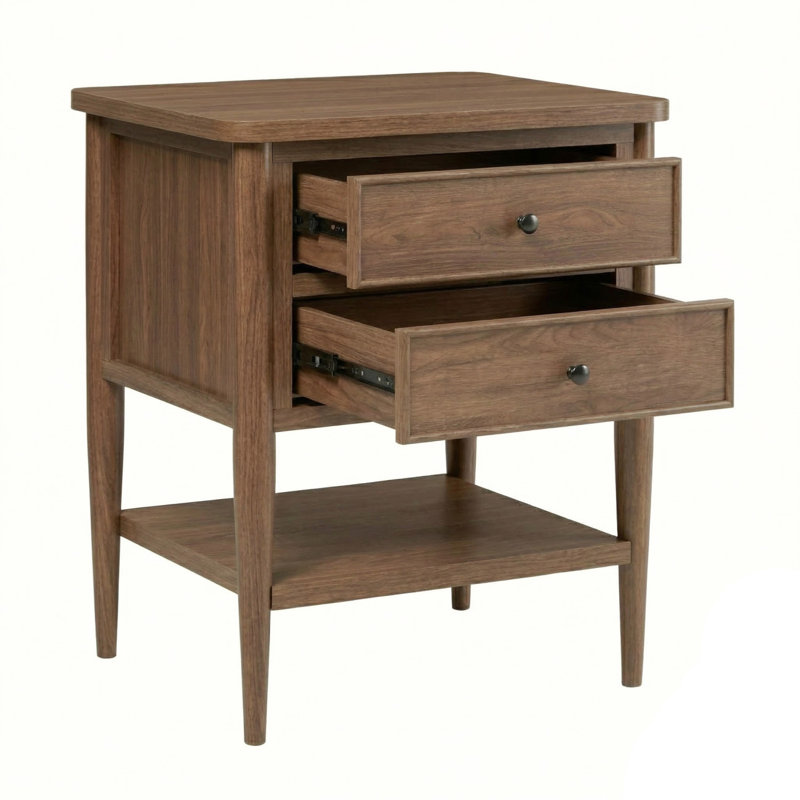 Adonia Modern Side Table with Drawers, Medium Brown Oak